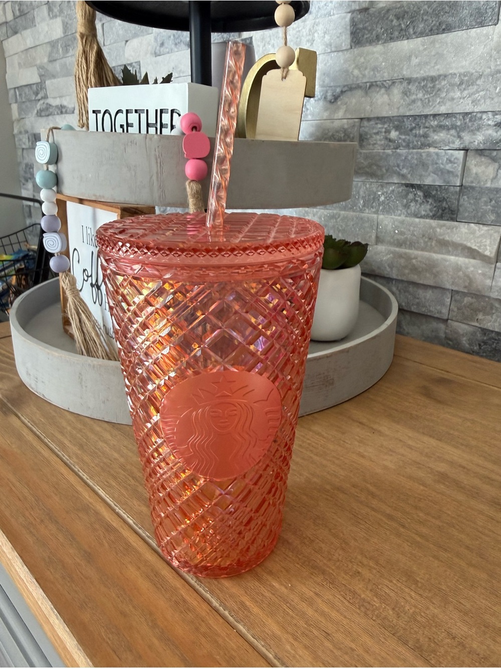 Starbucks Iridescent Coral Textured Reusable Tumbler with Straw